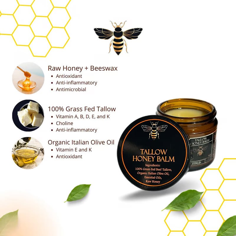 🍊Terra Lotus Organic Grass-Fed Beef Tallow Balm with Raw Honey